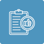 Clipboard with a thumbs-up icon on a blue background.